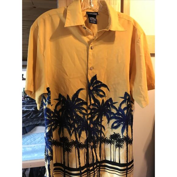 Extreme Gear Men's M Yellow Palm Print SS Button Down Polyester Hawaiian Shirt - Picture 6 of 12